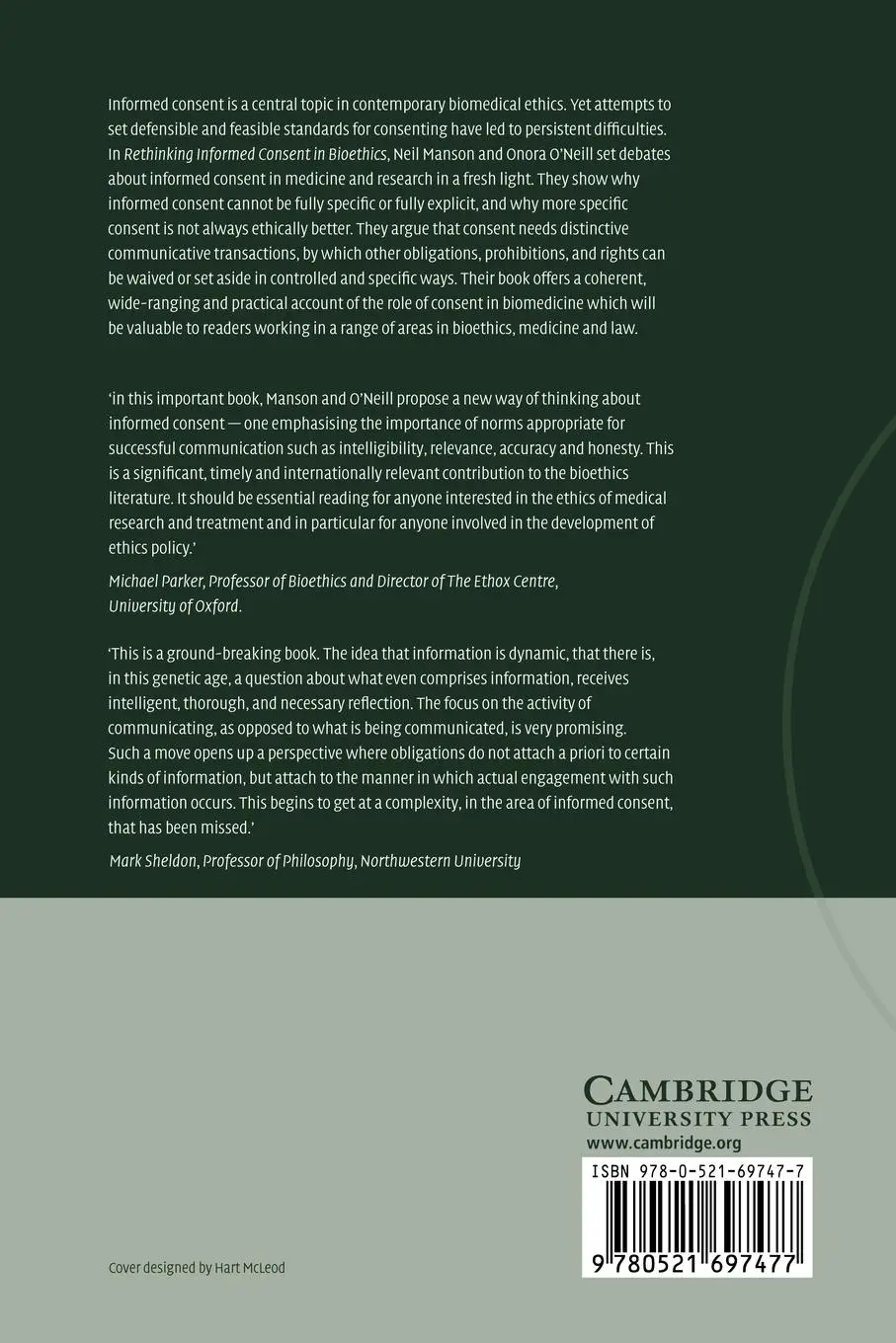 Rückseite: 9780521697477 | Rethinking Informed Consent in Bioethics | Neil C. Manson (u. a.)