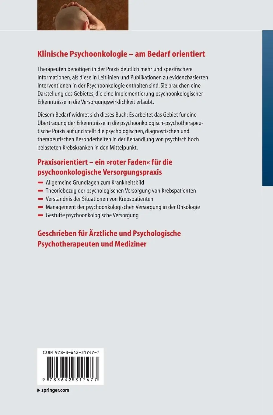 Rückseite: 9783642317477 | Klinische Psychoonkologie | Michael Kusch (u. a.) | Buch | XII | 2012