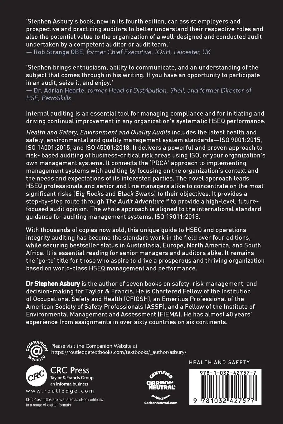 Rückseite: 9781032427577 | Health and Safety, Environment and Quality Audits | Stephen Asbury