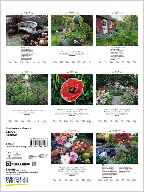 Bild: 9783731887577 | Literaturkalender Gartenlust 2026 | Verlag Korsch | Kalender | 54 S.