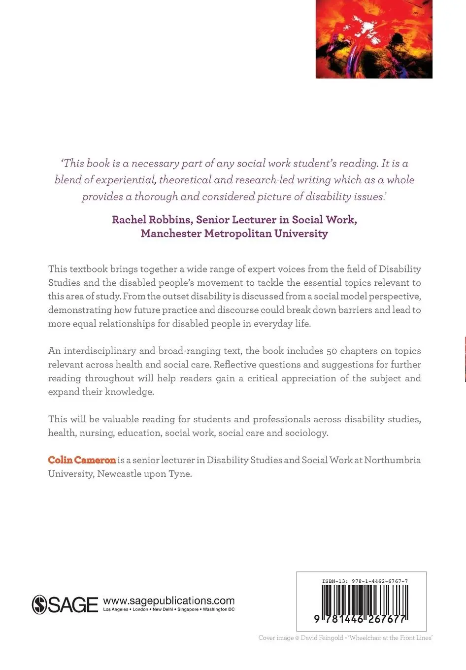 Rückseite: 9781446267677 | Disability Studies | A Student's Guide | Colin Cameron | Taschenbuch