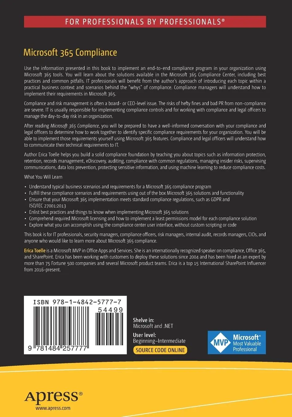 Rückseite: 9781484257777 | Microsoft 365 Compliance | A Practical Guide to Managing Risk | Toelle