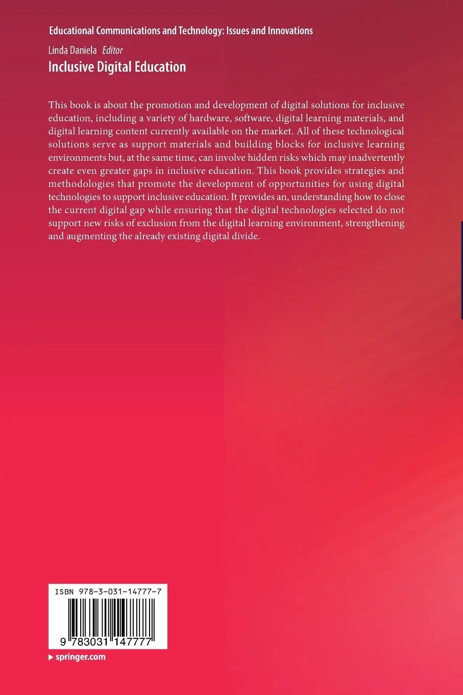Rückseite: 9783031147777 | Inclusive Digital Education | Linda Daniela | Taschenbuch | xii | 2023