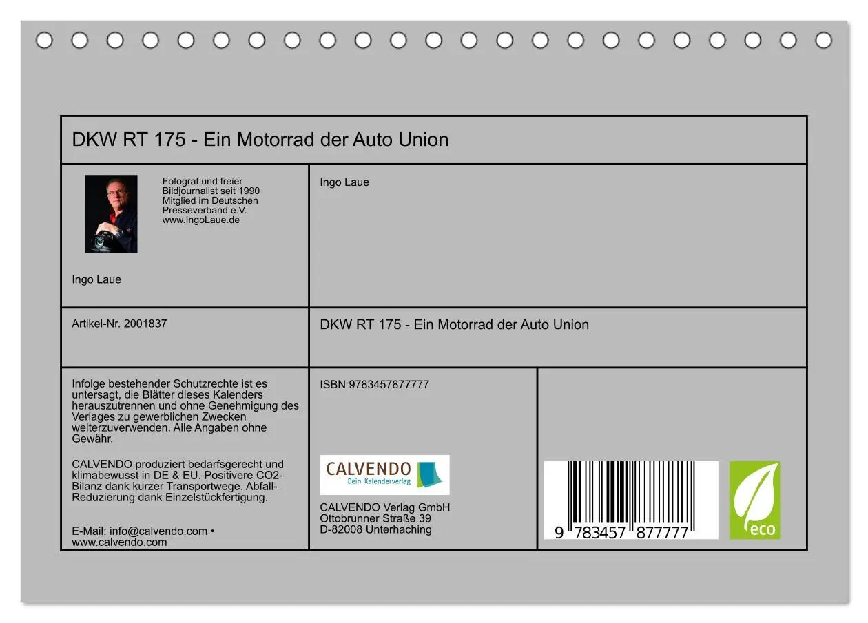 Bild: 9783457877777 | DKW RT 175 - Ein Motorrad der Auto Union (Tischkalender 2026 DIN A5...