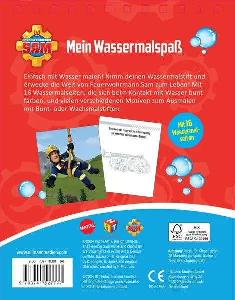 Rückseite: 9783741527777 | Mein Wassermalspaß - Feuerwehrmann Sam | Ullmann Medien | Buch | 32 S.