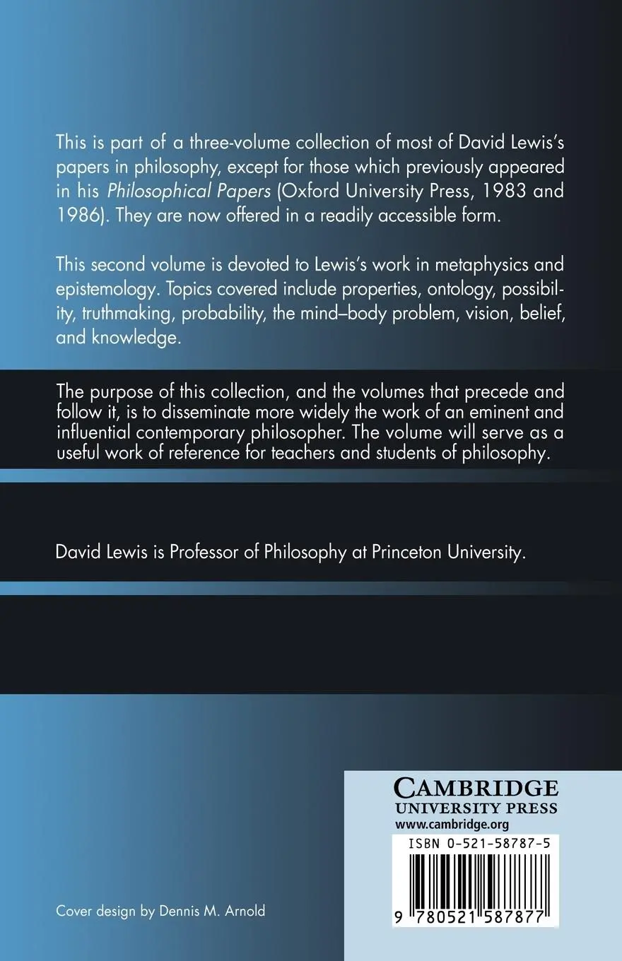 Rückseite: 9780521587877 | Papers in Metaphysics and Epistemology | Volume 2 | Lewis (u. a.)