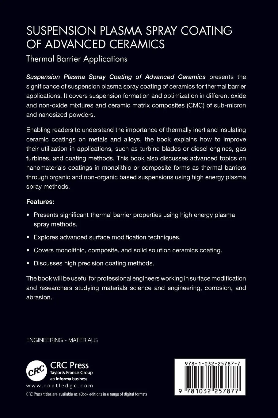 Rückseite: 9781032257877 | Suspension Plasma Spray Coating of Advanced Ceramics | Taschenbuch