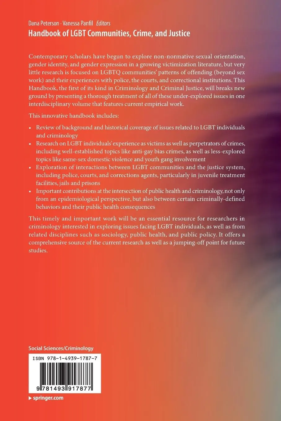 Rückseite: 9781493917877 | Handbook of LGBT Communities, Crime, and Justice | Peterson (u. a.)