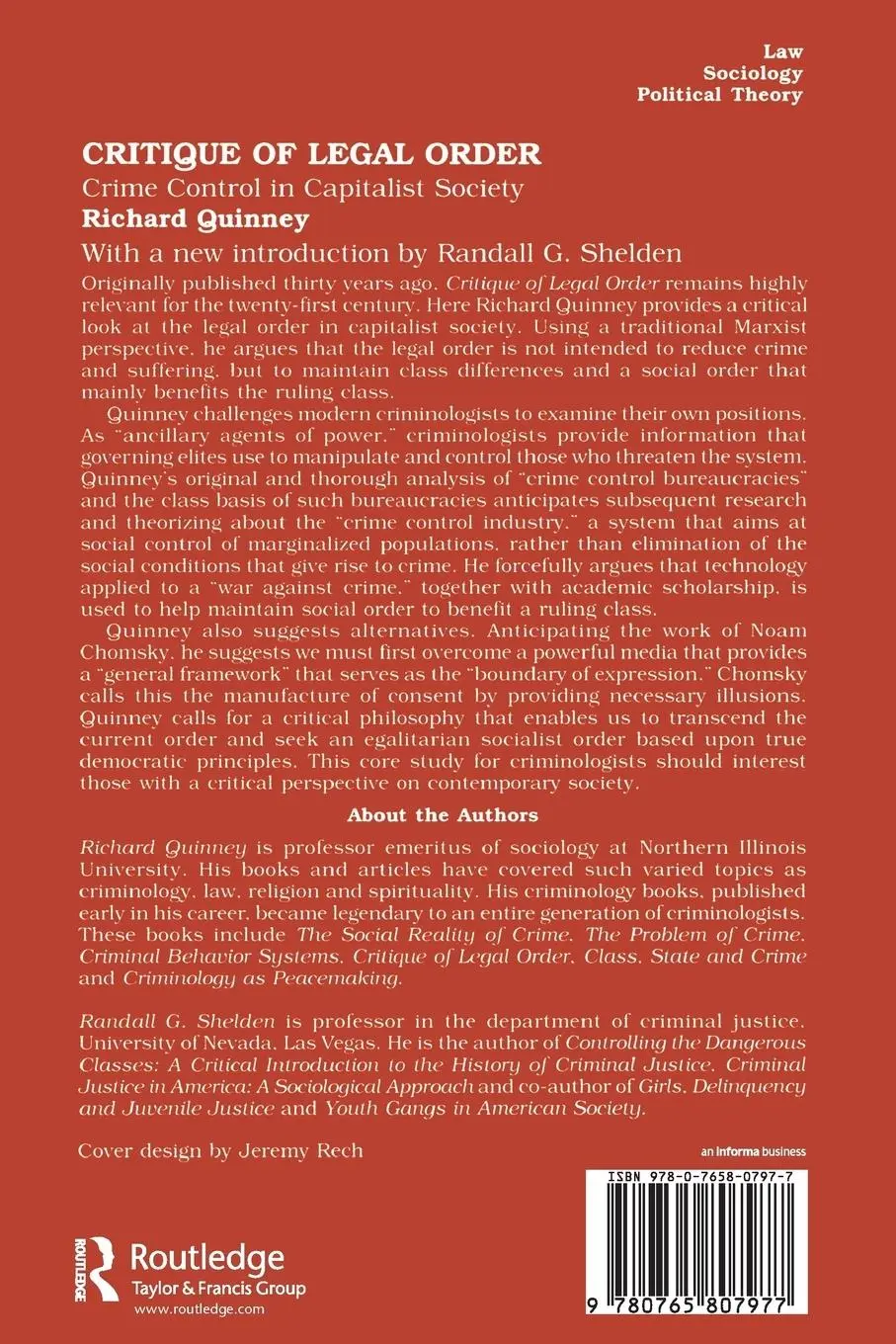 Rückseite: 9780765807977 | Critique of the Legal Order | Crime Control in Capitalist Society