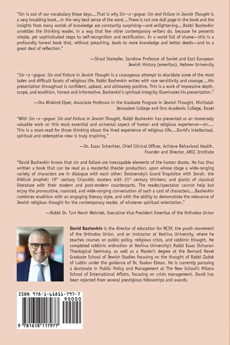 Rückseite: 9781618117977 | Sin¿a¿gogue | Sin and Failure in Jewish Thought | David Bashevkin
