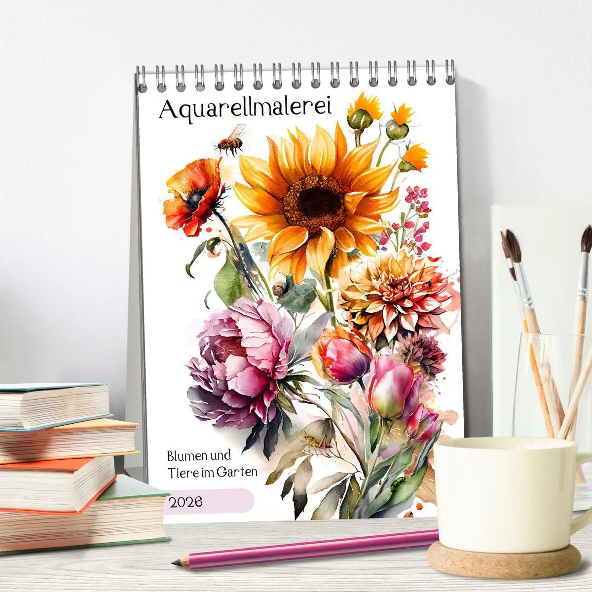 Bild: 9783516327977 | Aquarellmalerei - Blumen und Tiere im Garten (Tischkalender 2026...