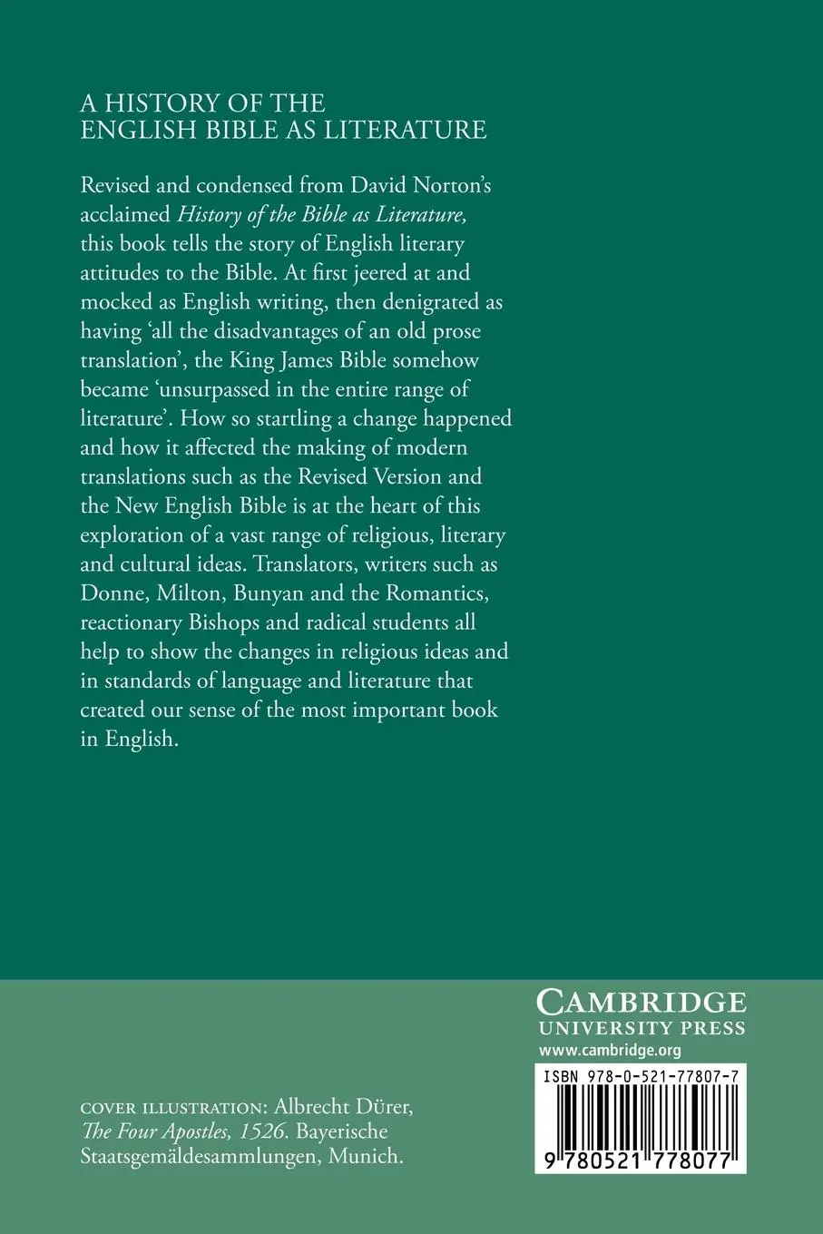 Rückseite: 9780521778077 | A History of the English Bible as Literature | David Norton | Buch