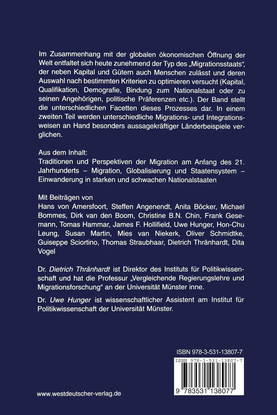 Rückseite: 9783531138077 | Migration im Spannungsfeld von Globalisierung und Nationalstaat | Buch
