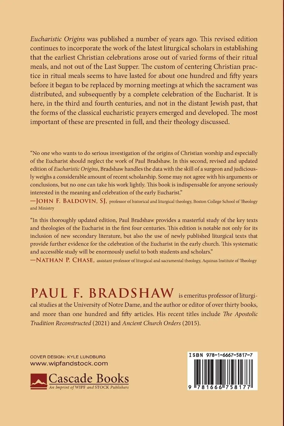 Rückseite: 9781666758177 | Eucharistic Origins, Revised Edition | Paul F. Bradshaw | Taschenbuch
