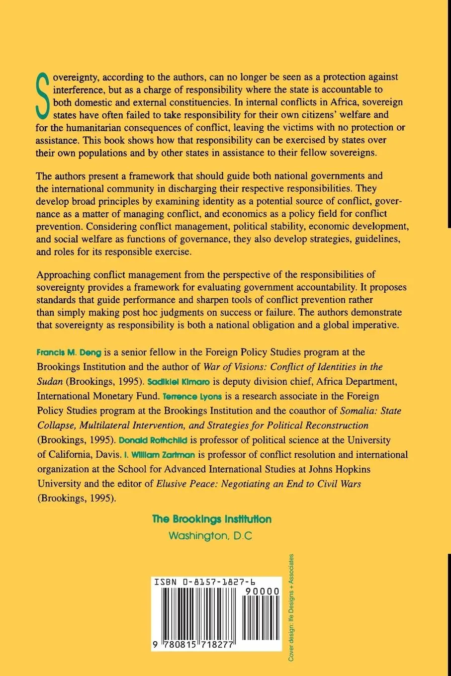 Rückseite: 9780815718277 | Sovereignty as Responsibility | Conflict Management in Africa | Buch
