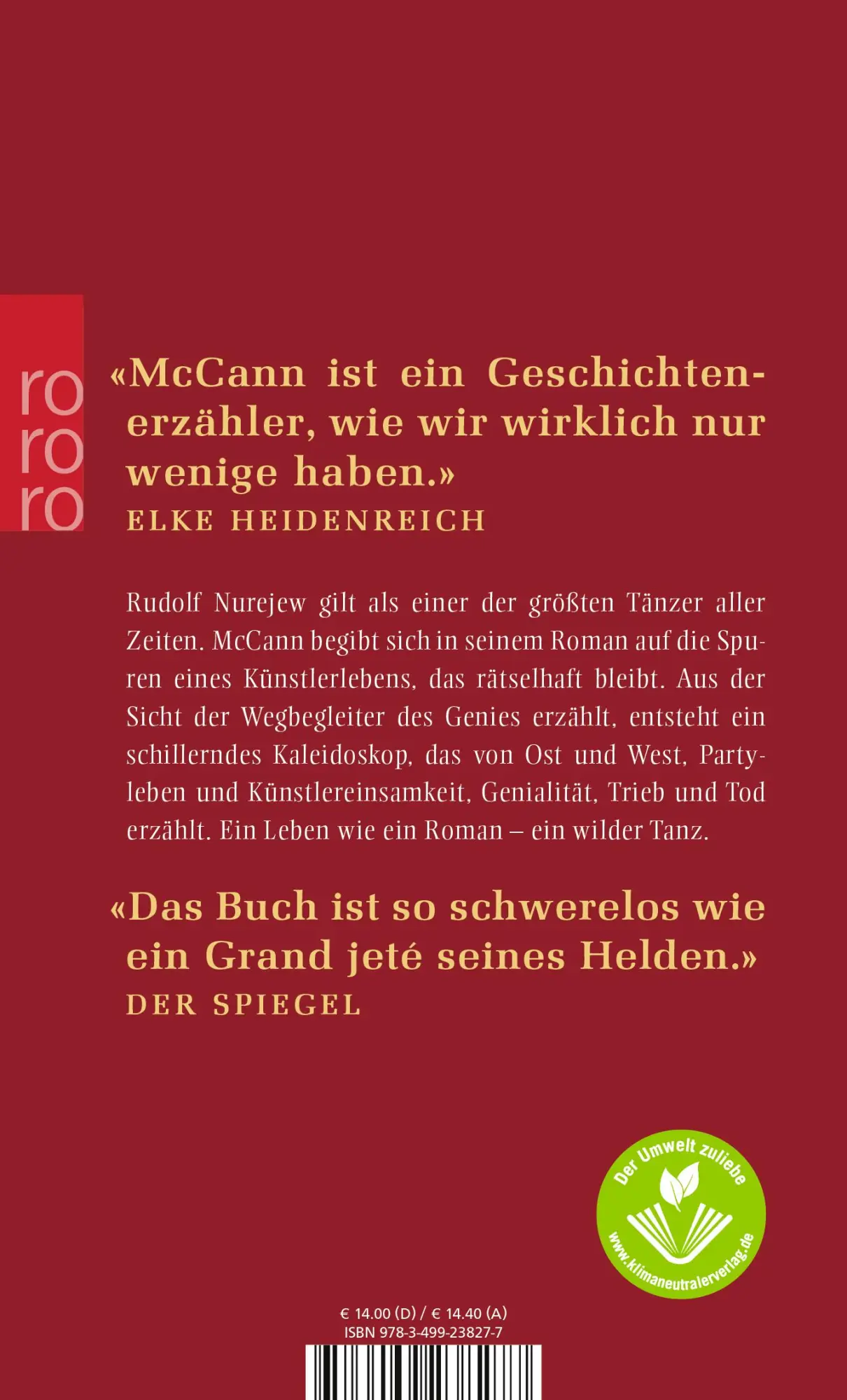 Rückseite: 9783499238277 | Der Tänzer | Colum McCann | Taschenbuch | 480 S. | Deutsch | 2004