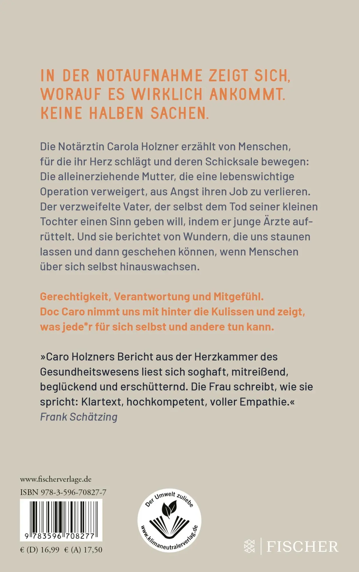 Rückseite: 9783596708277 | Keine halben Sachen | Carola Holzner | Taschenbuch | 272 S. | Deutsch