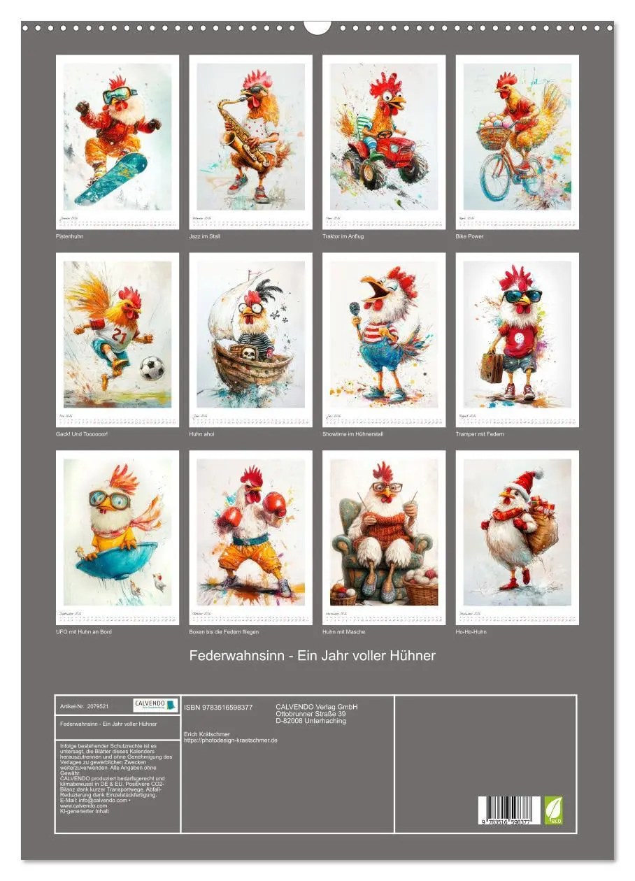 Bild: 9783516598377 | Federwahnsinn - Ein Jahr voller Hühner (Wandkalender 2026 DIN A2...
