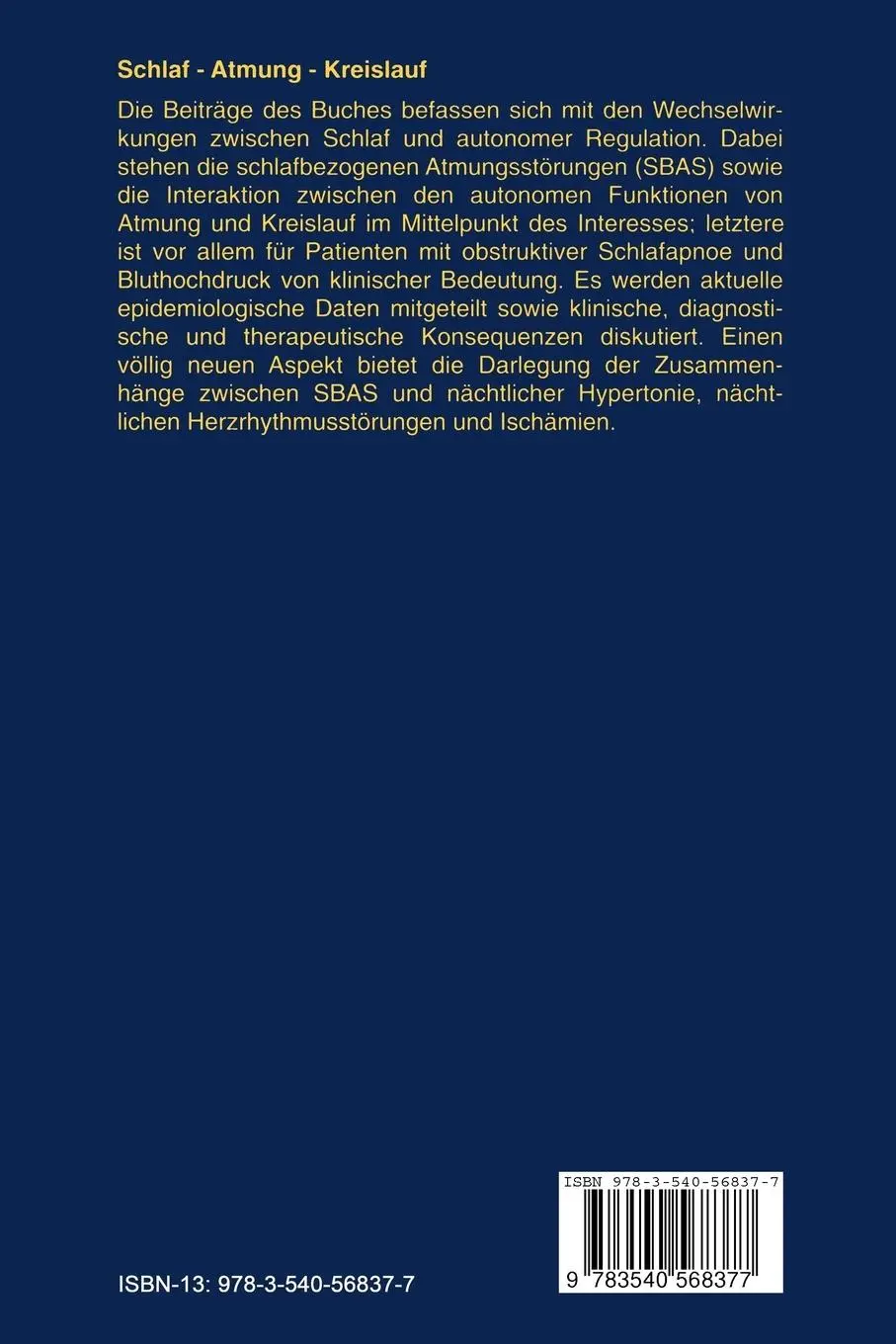 Rückseite: 9783540568377 | Schlaf - Atmung - Kreislauf | Jörg H. Peter (u. a.) | Taschenbuch