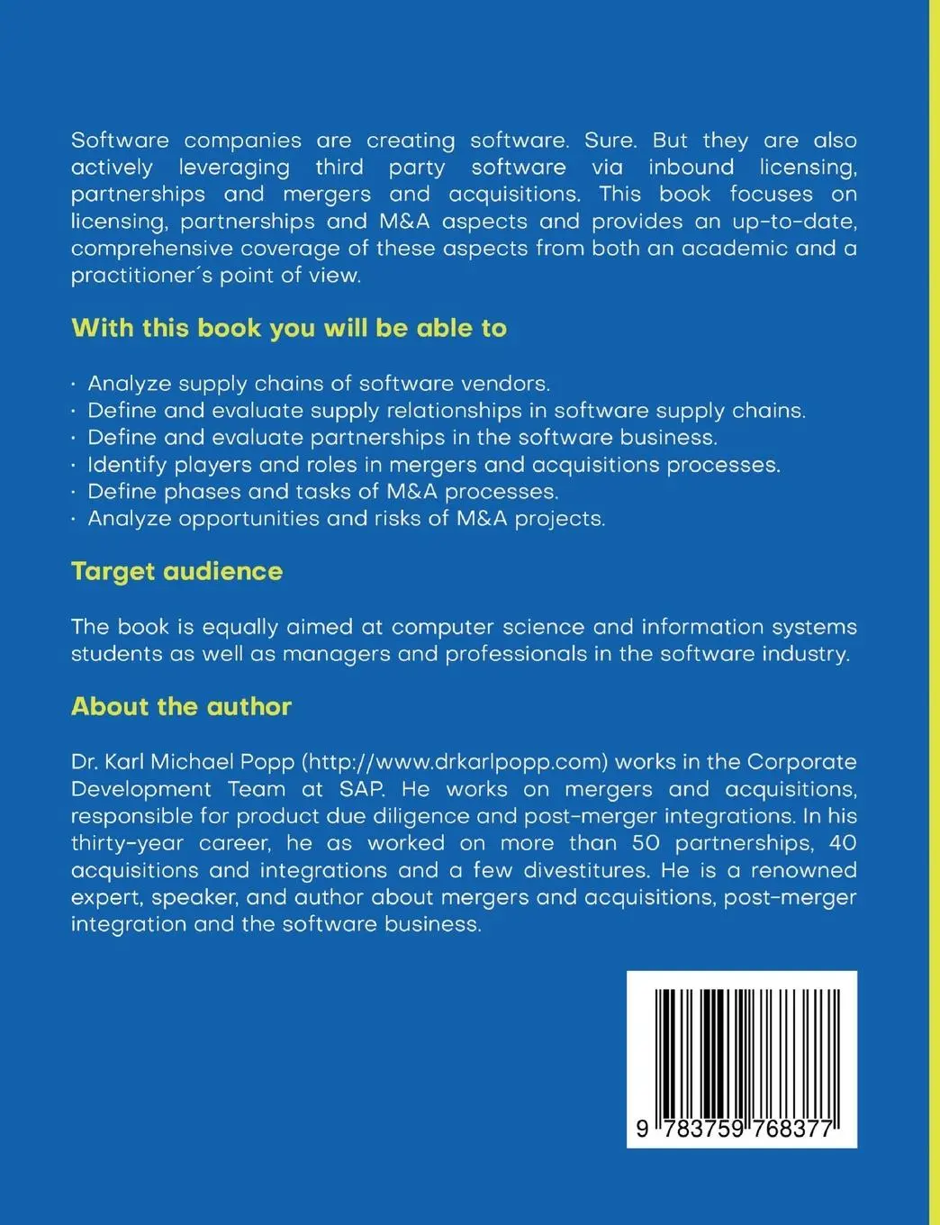 Rückseite: 9783759768377 | Supplier Relationships and Mergers &amp; Acquisitions in the Software...