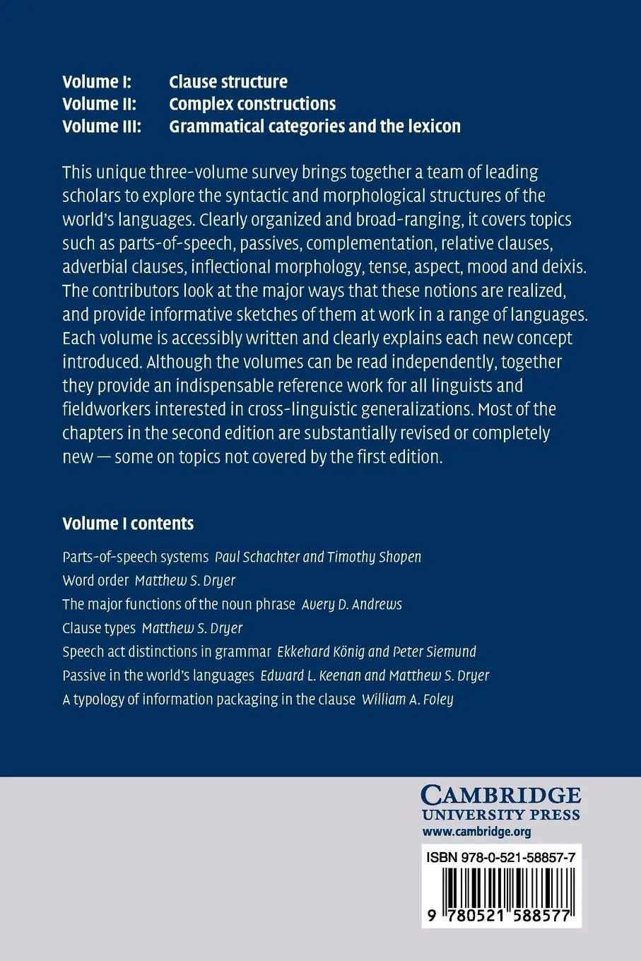 Rückseite: 9780521588577 | Language Typology and Syntactic Description | Timothy Shopen | Buch