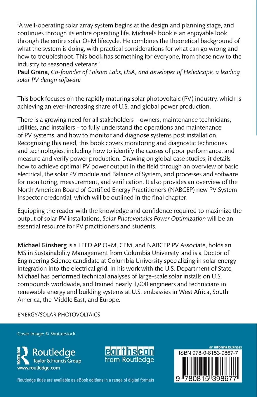 Rückseite: 9780815398677 | Solar Photovoltaic Power Optimization | Michael Ginsberg | Taschenbuch
