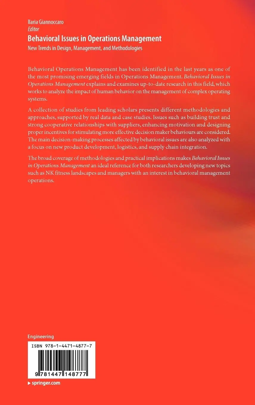 Rückseite: 9781447148777 | Behavioral Issues in Operations Management | Ilaria Giannoccaro | Buch
