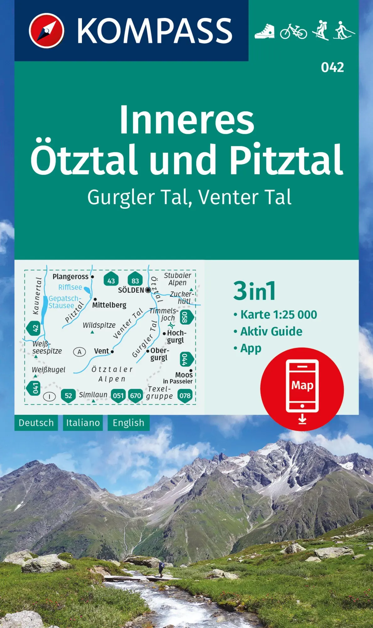Cover: 9783991218777 | KOMPASS Wanderkarte 042 Inneres Ötztal und Pitztal, Gurgler Tal,...