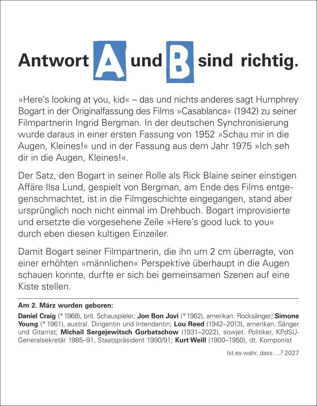 Bild: 9783840038877 | Ist es wahr, dass ...? Tagesabreißkalender 2027 - Alltagswissen auf...