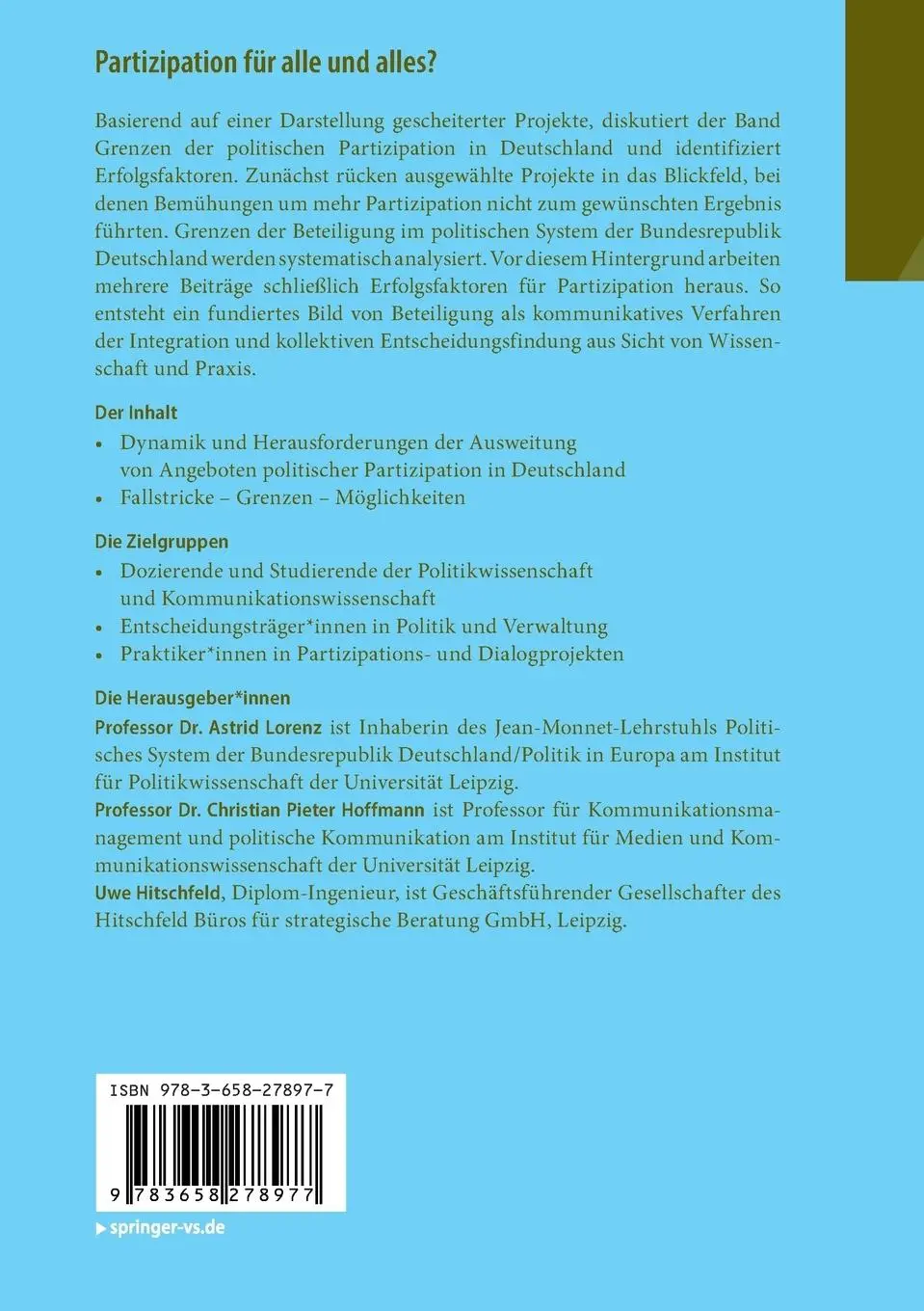 Rückseite: 9783658278977 | Partizipation für alle und alles? | Astrid Lorenz (u. a.) | Buch | xi