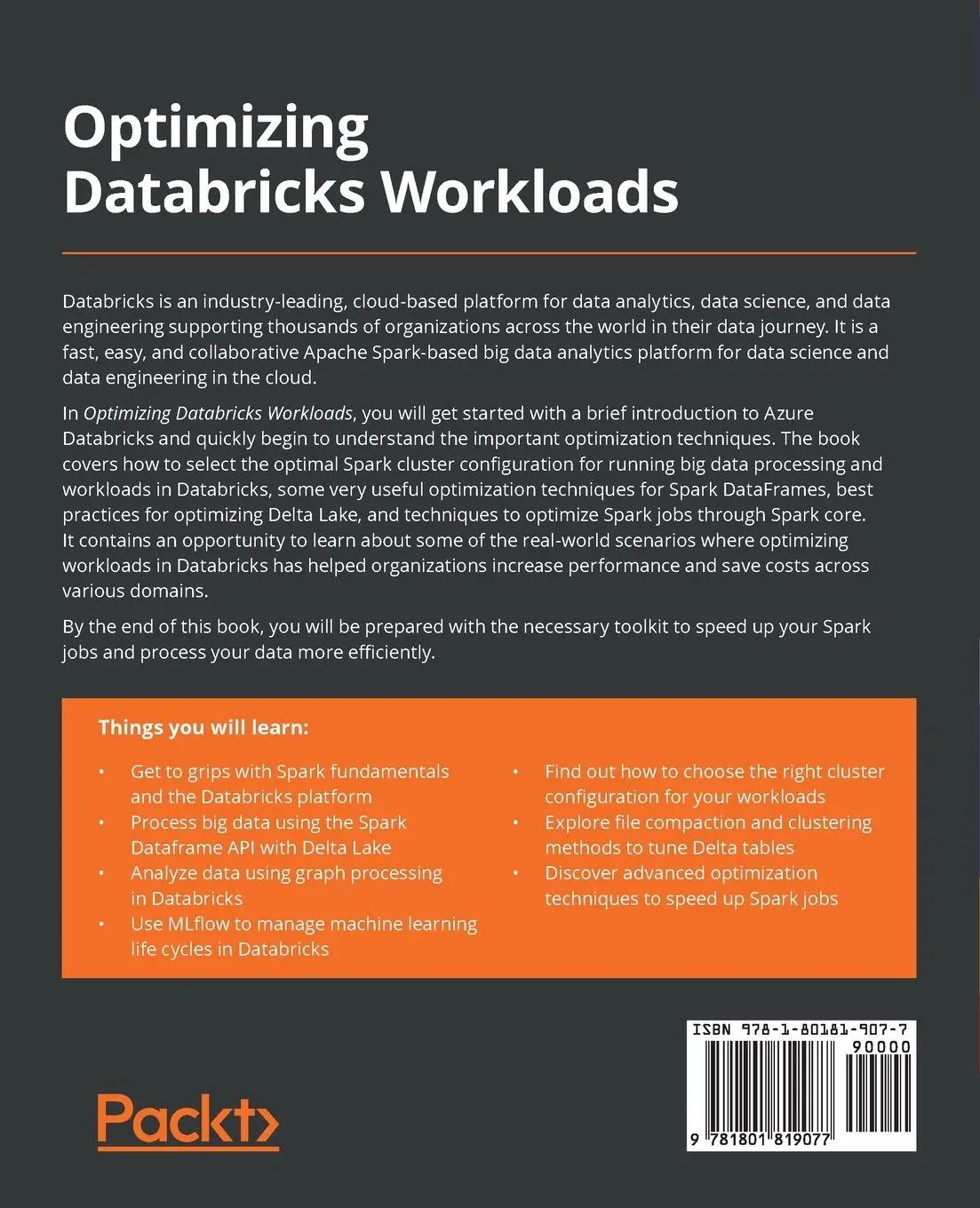 Rückseite: 9781801819077 | Optimizing Databricks Workloads | Anirudh Kala (u. a.) | Taschenbuch