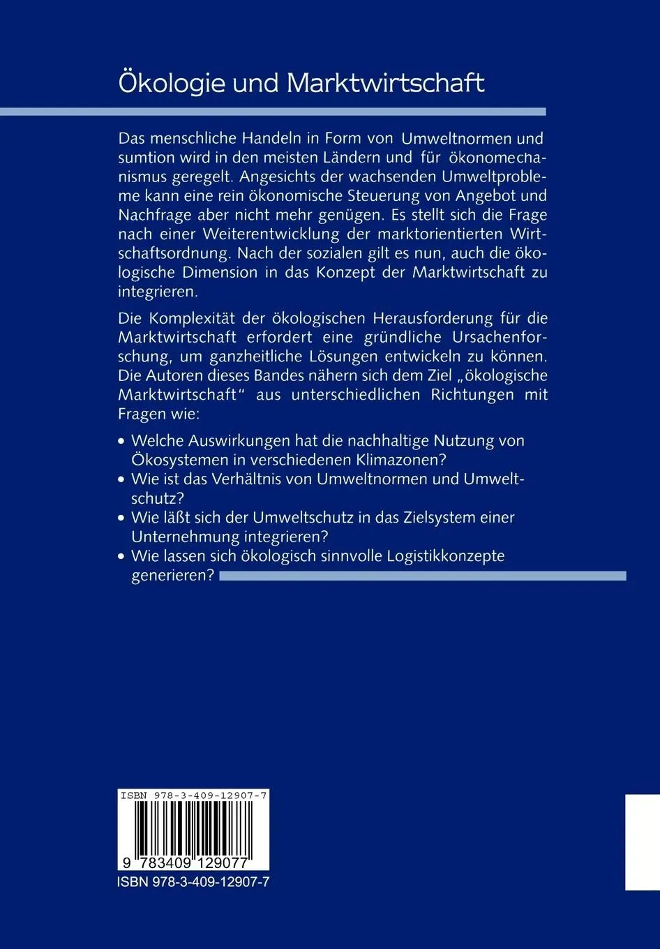 Rückseite: 9783409129077 | Ökologie und Marktwirtschaft | Probleme, Ursachen und Lösungen | Buch
