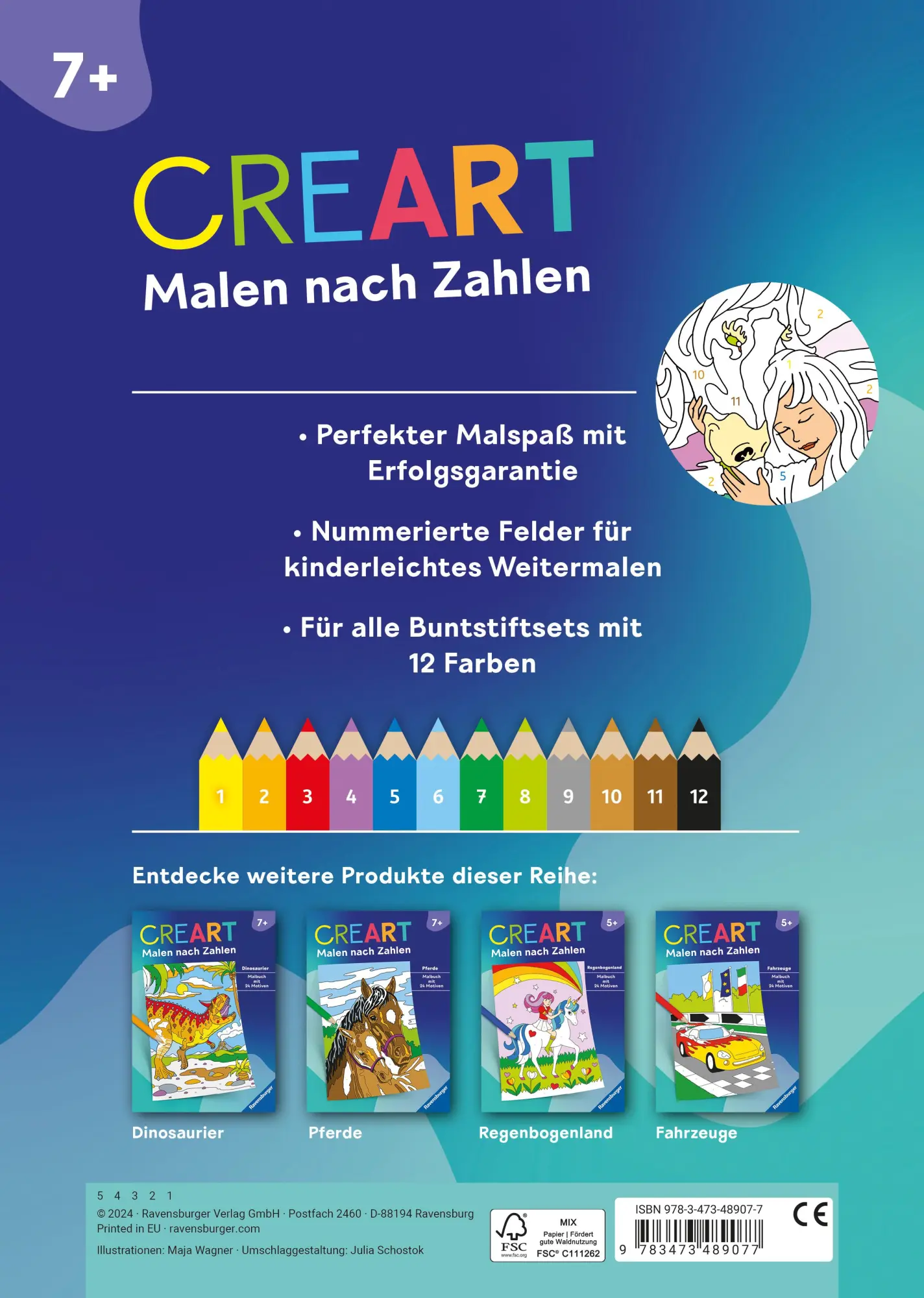 Rückseite: 9783473489077 | CreArt Malen nach Zahlen ab 7: Pferdeträume | Maja Wagner | Buch