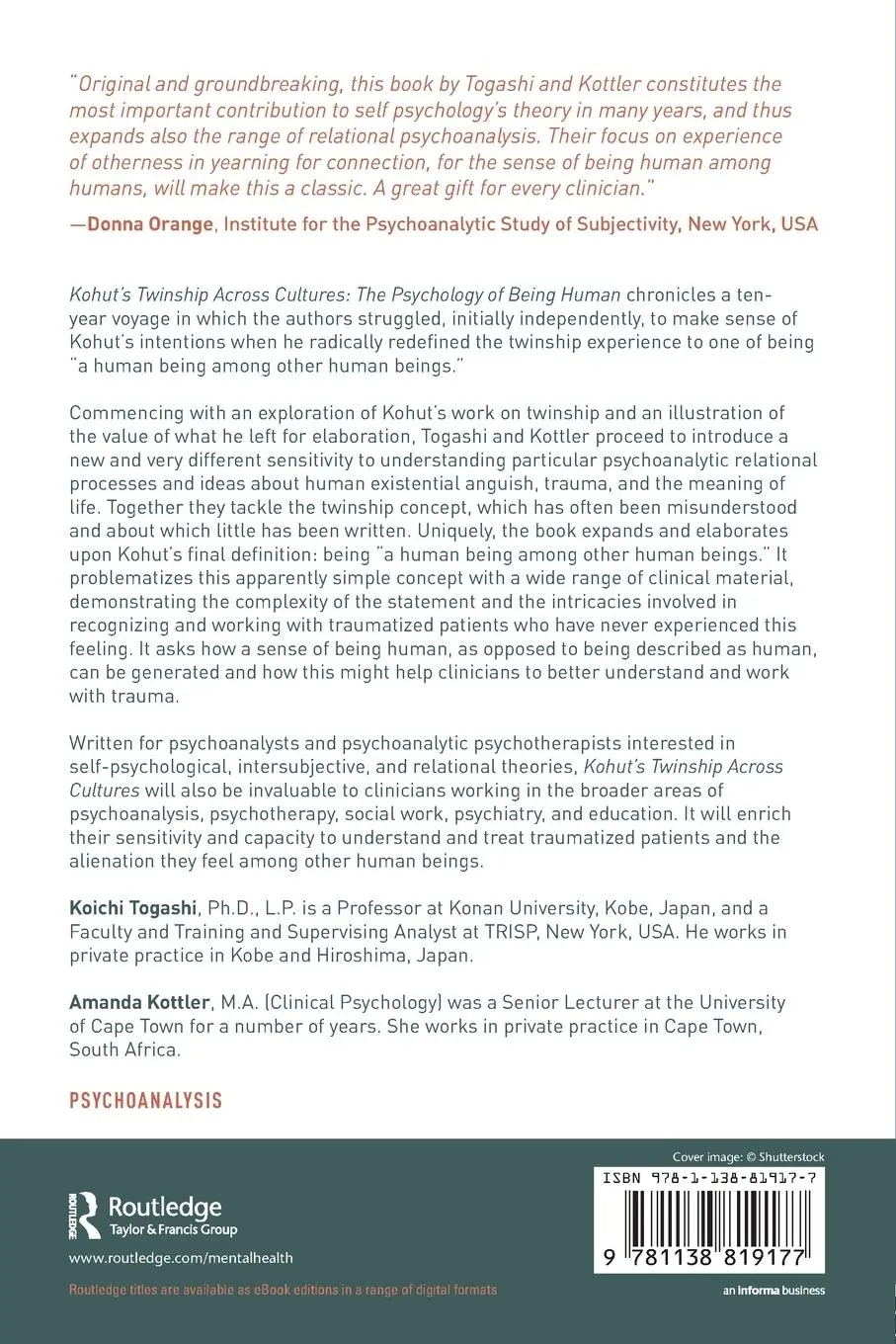 Rückseite: 9781138819177 | Kohut's Twinship Across Cultures | The Psychology of Being Human