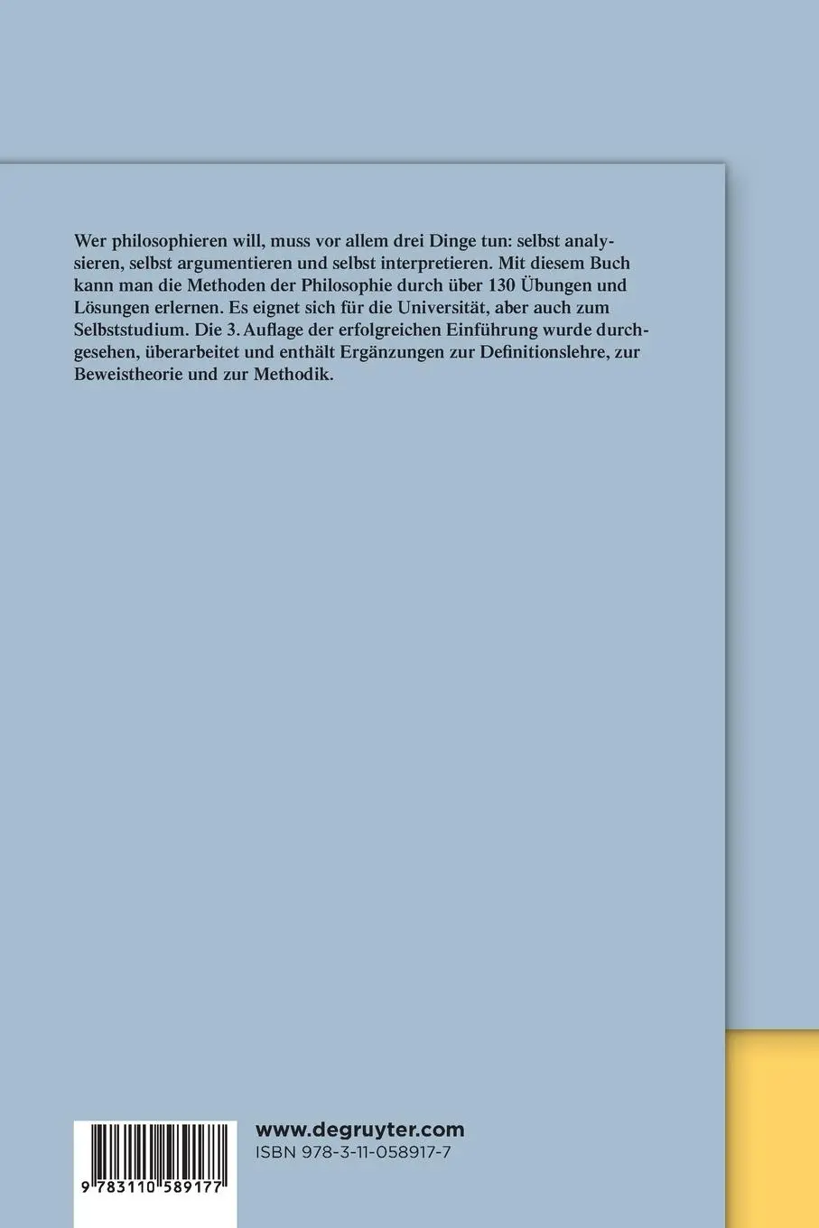 Rückseite: 9783110589177 | Selbst philosophieren | Ein Methodenbuch | Gregor Damschen (u. a.)