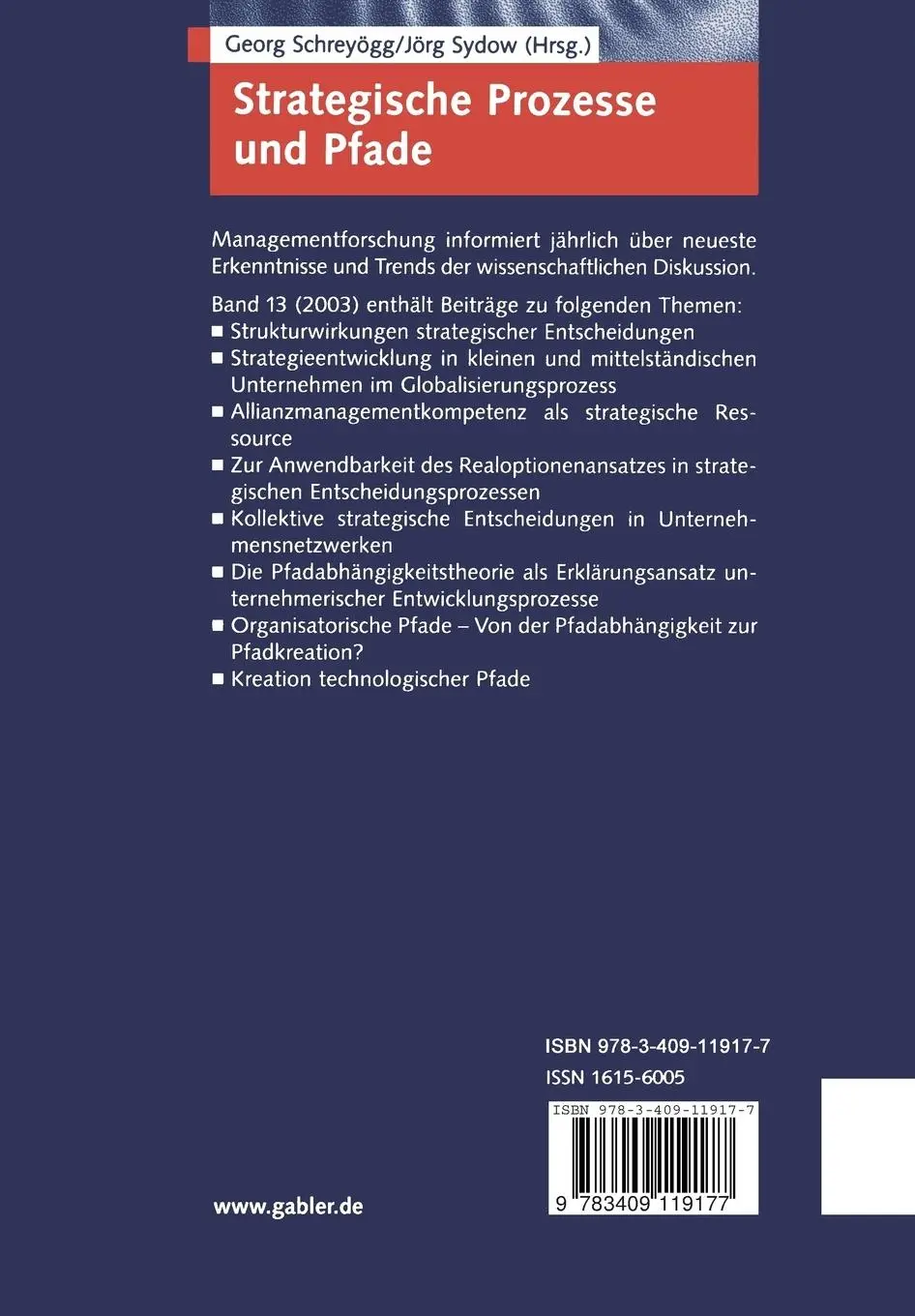 Rückseite: 9783409119177 | Strategische Prozesse und Pfade | Managementforschung 13 | Taschenbuch