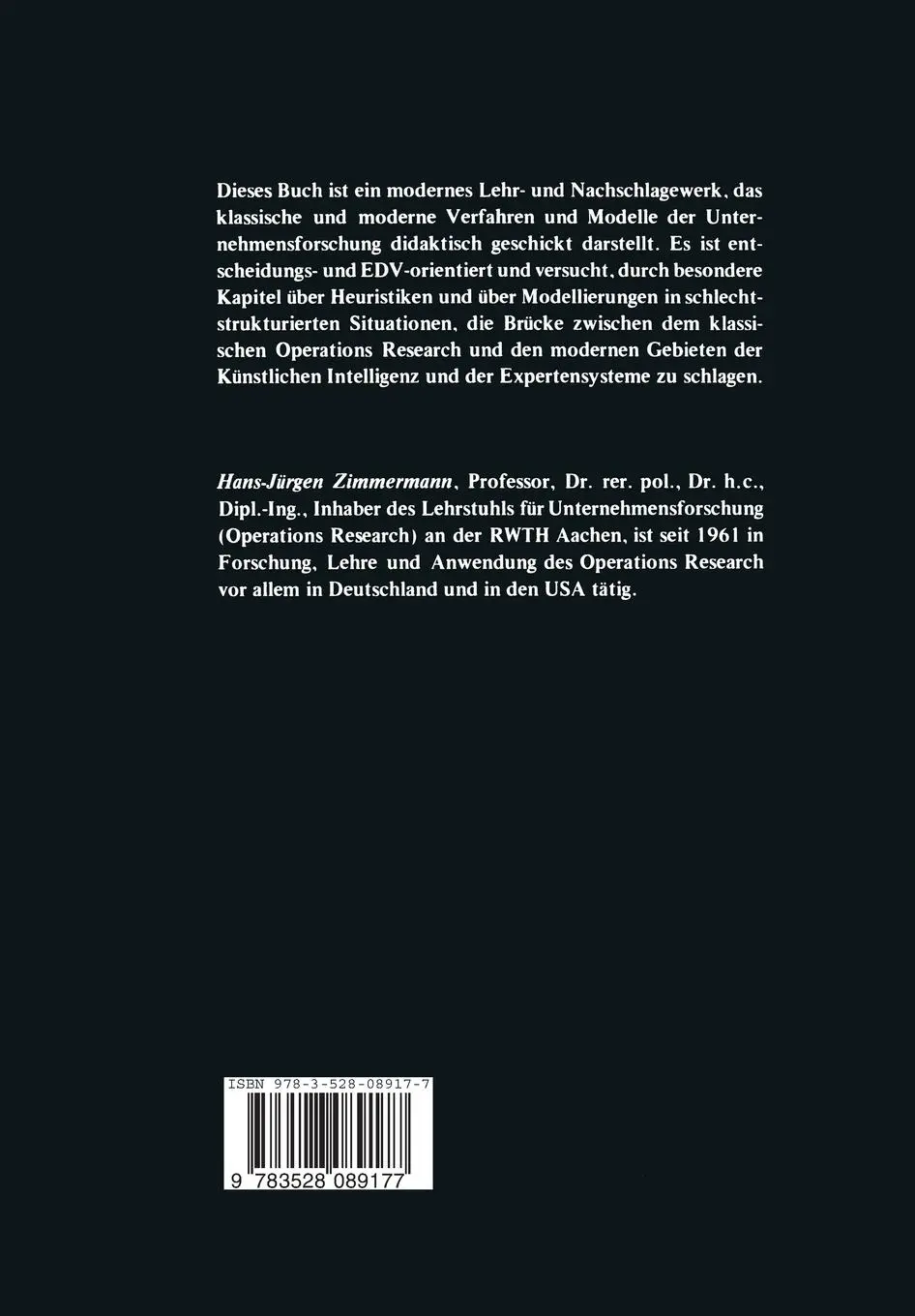 Rückseite: 9783528089177 | Methoden und Modelle des Operations Research | Hans-Jürgen Zimmermann