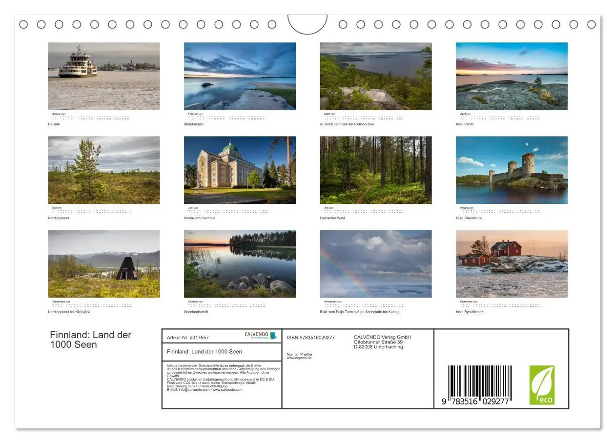 Bild: 9783516029277 | Finnland: Land der 1000 Seen (Wandkalender 2026 DIN A4 quer),...