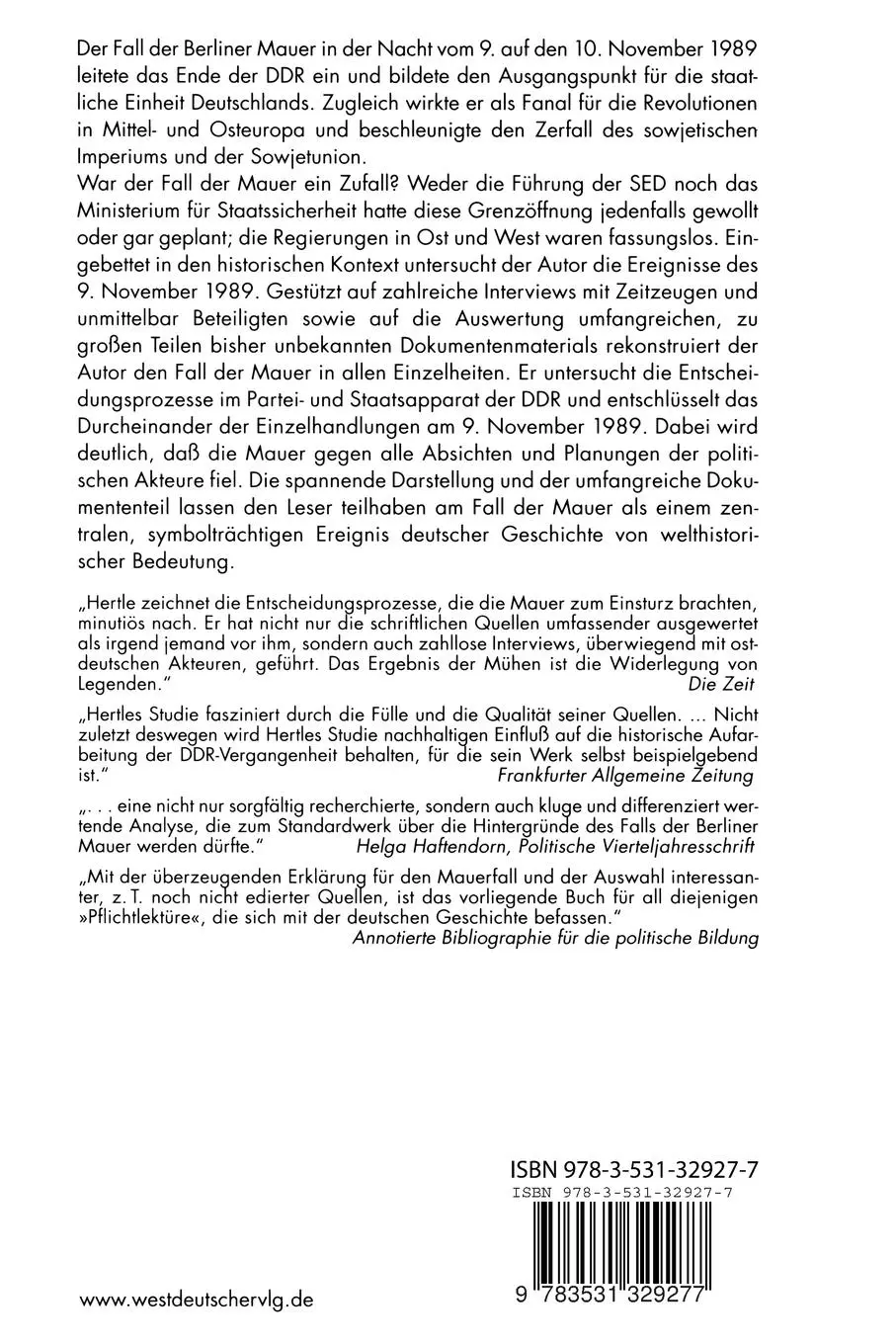 Rückseite: 9783531329277 | Der Fall der Mauer | Hans-Hermann Hertle | Taschenbuch | 587 S. | 1999