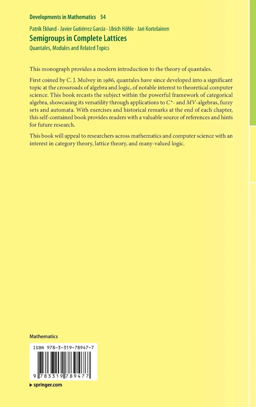 Rückseite: 9783319789477 | Semigroups in Complete Lattices | Patrik Eklund (u. a.) | Buch | xxi