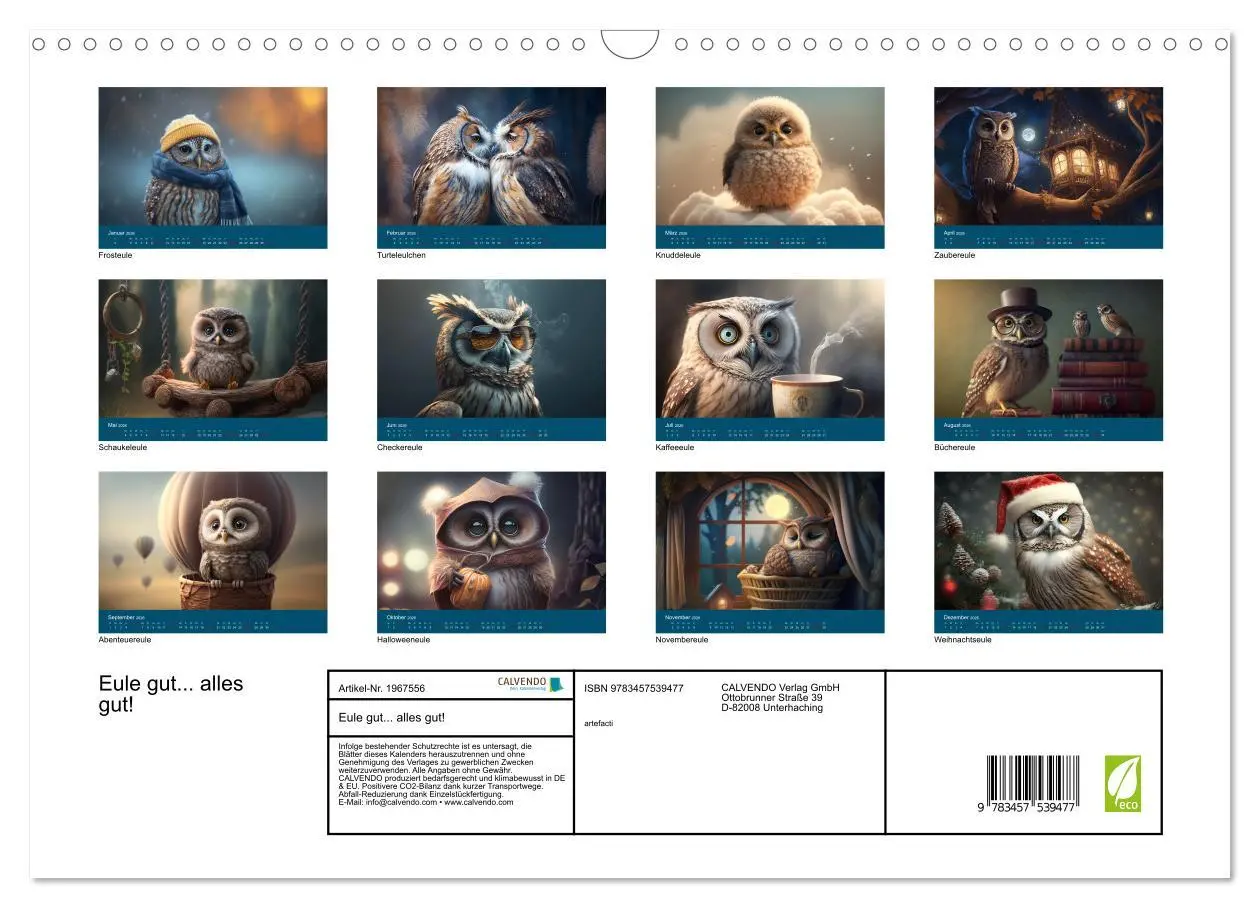 Bild: 9783457539477 | Eule gut... alles gut! (Wandkalender 2026 DIN A3 quer), CALVENDO...
