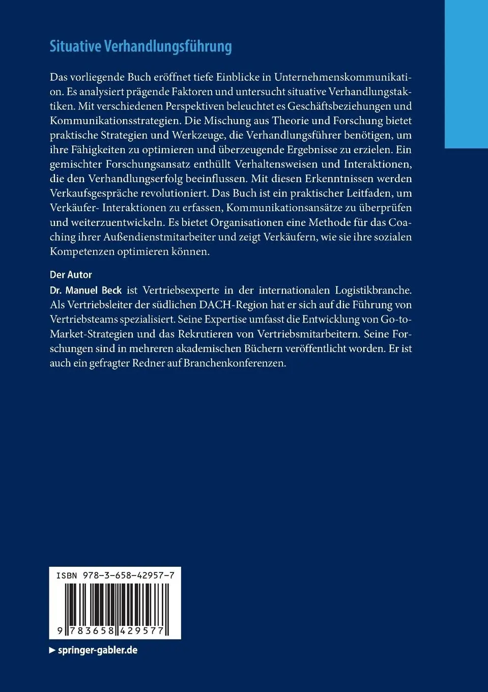 Rückseite: 9783658429577 | Situative Verhandlungsführung | Manuel Beck | Taschenbuch | xix | 2023