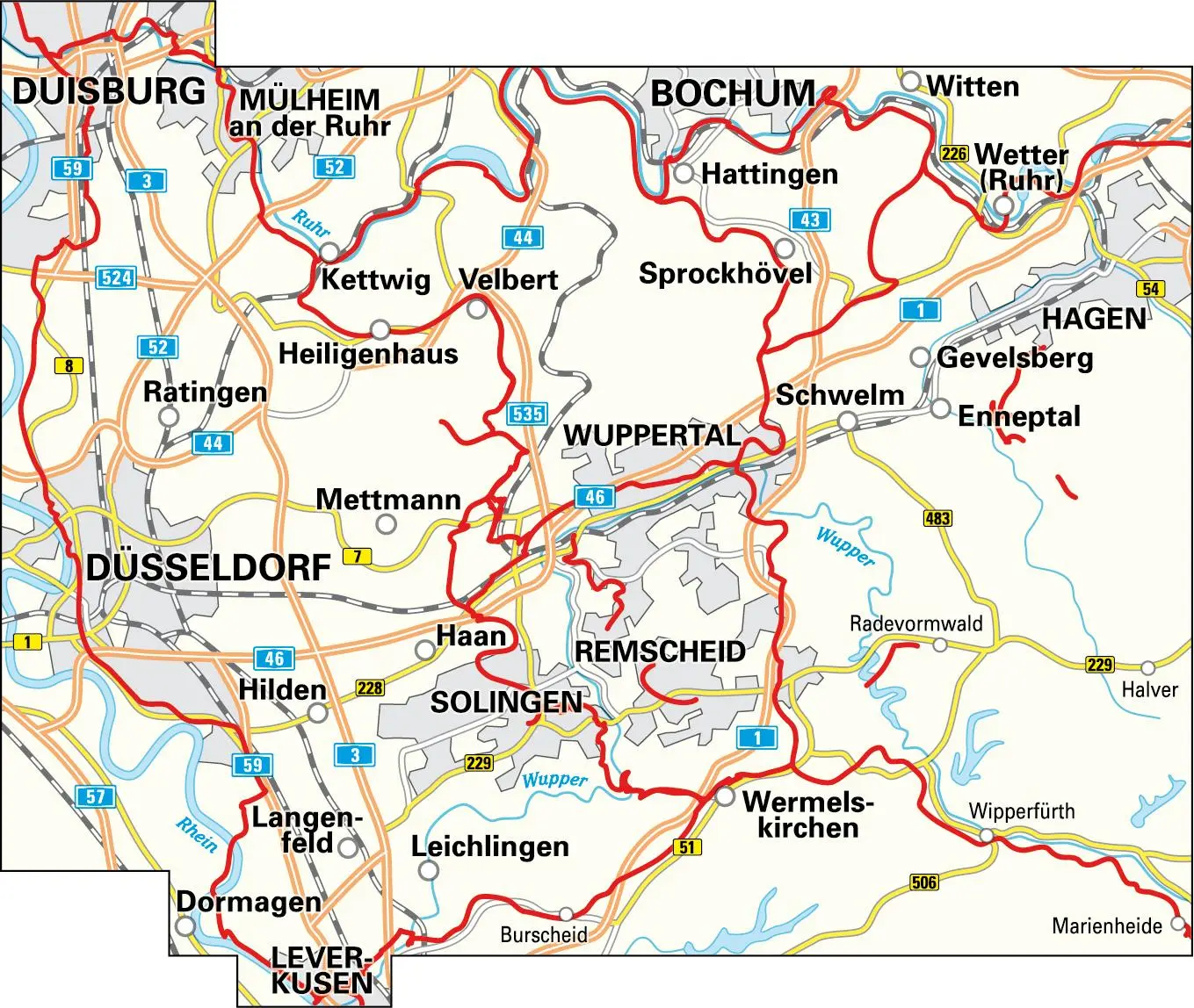 Rückseite: 9783870739577 | Radwanderkarte BVA Die schönsten Radtouren in der Region Wuppertal,...