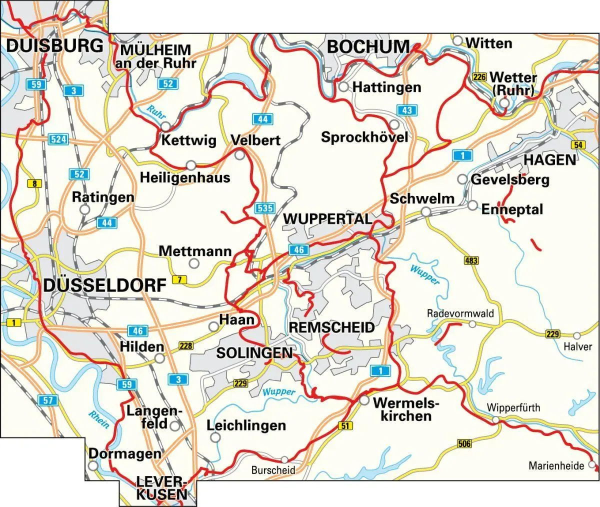 Bild: 9783870739577 | Radwanderkarte BVA Die schönsten Radtouren in der Region Wuppertal,...