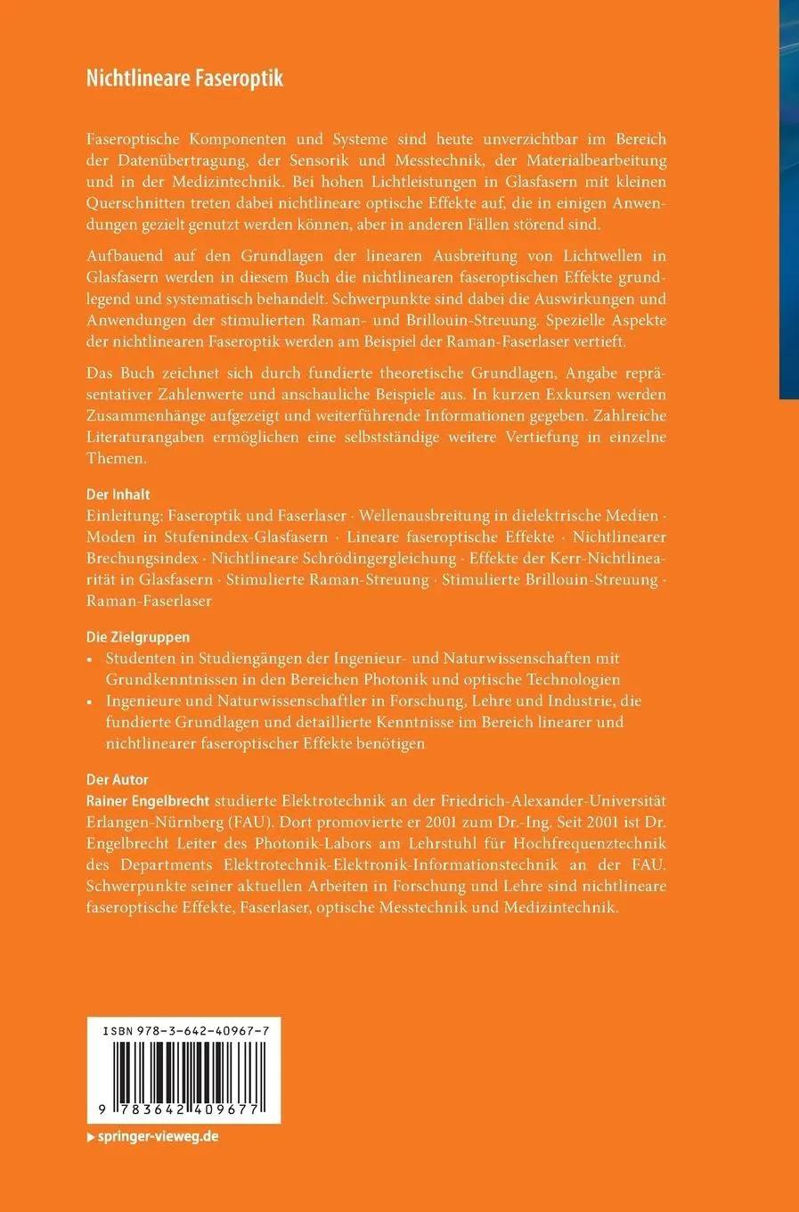 Rückseite: 9783642409677 | Nichtlineare Faseroptik | Grundlagen und Anwendungsbeispiele | Buch