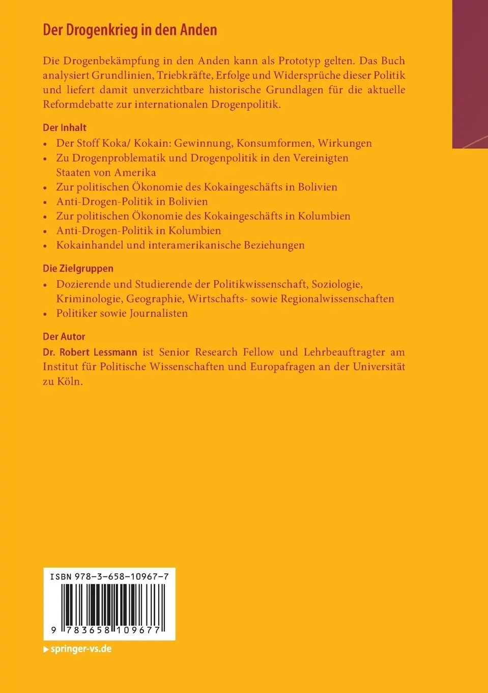 Rückseite: 9783658109677 | Der Drogenkrieg in den Anden | Robert Lessmann | Taschenbuch | xx