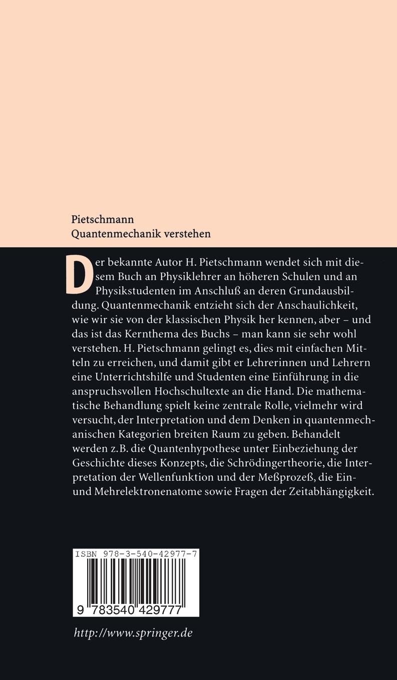 Rückseite: 9783540429777 | Quantenmechanik verstehen | Herbert Pietschmann | Buch | x | Deutsch