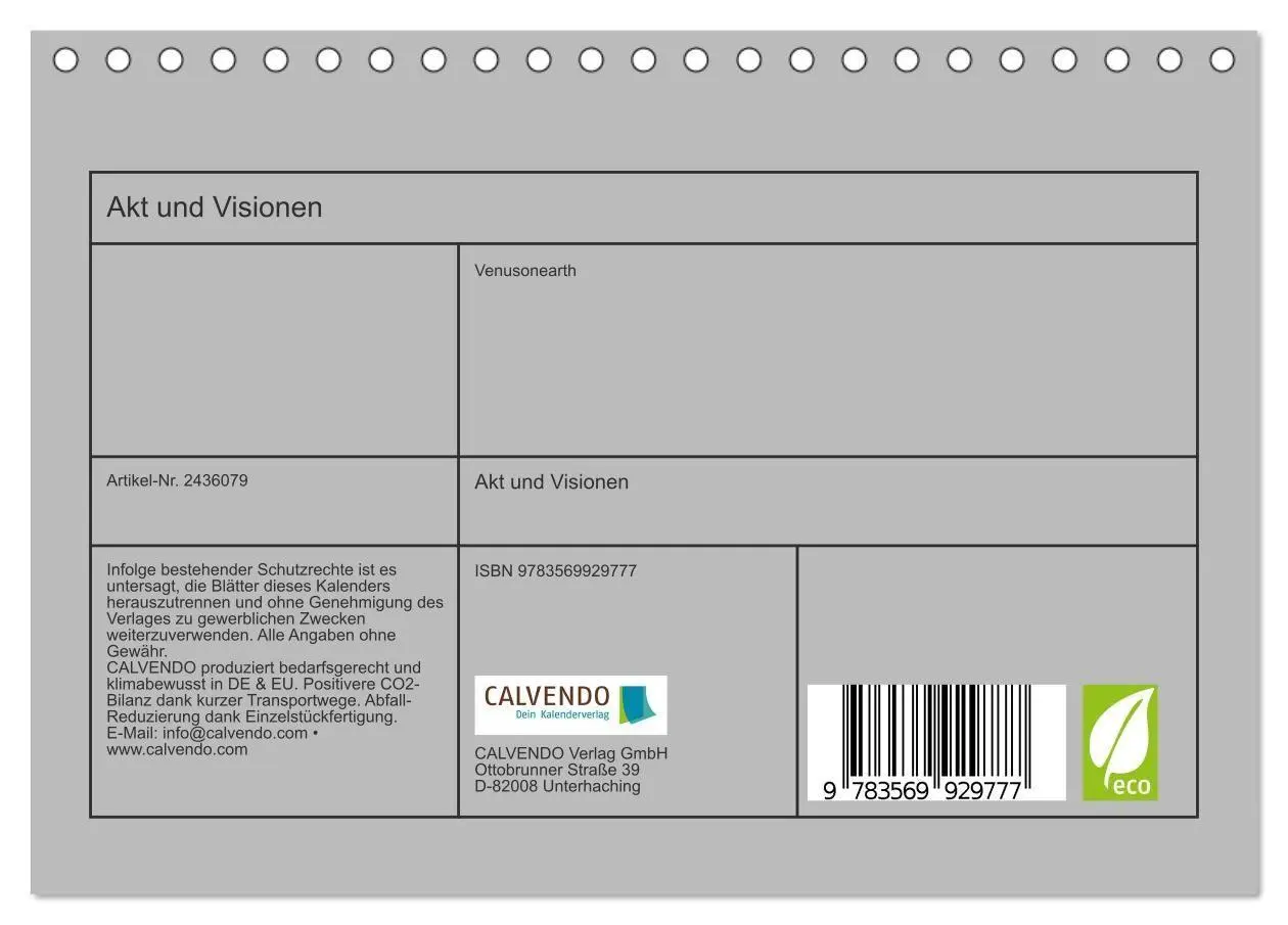 Bild: 9783569929777 | Akt und Visionen (Tischkalender 2027 DIN A5 quer), CALVENDO...