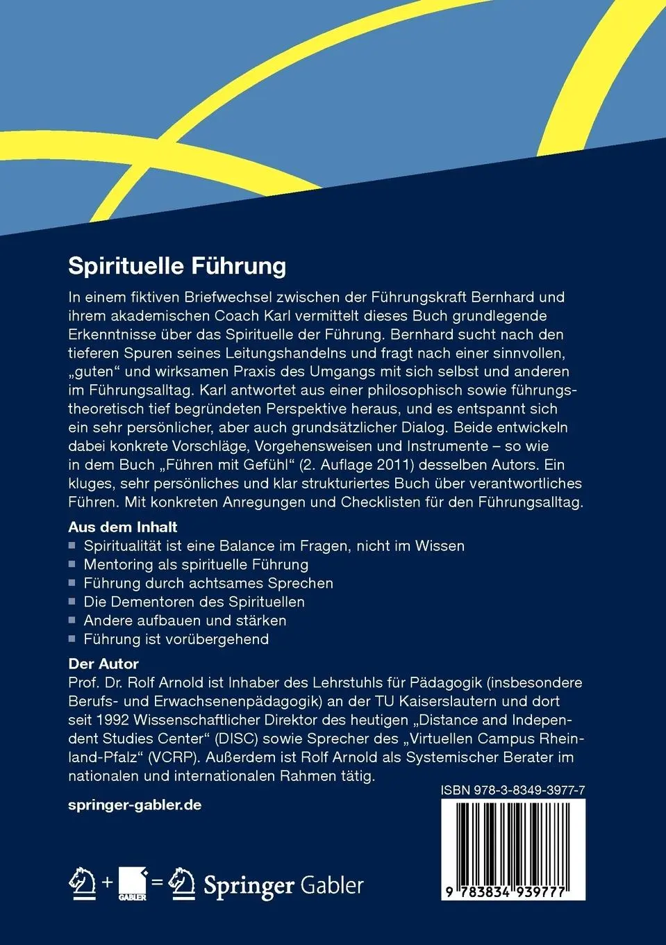 Rückseite: 9783834939777 | Spirituelle Führung | Rolf Arnold | Taschenbuch | xi | Deutsch | 2012
