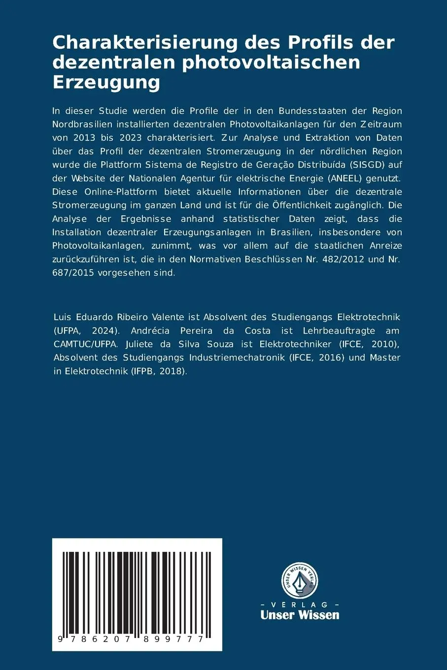 Rückseite: 9786207899777 | Charakterisierung des Profils der dezentralen photovoltaischen...